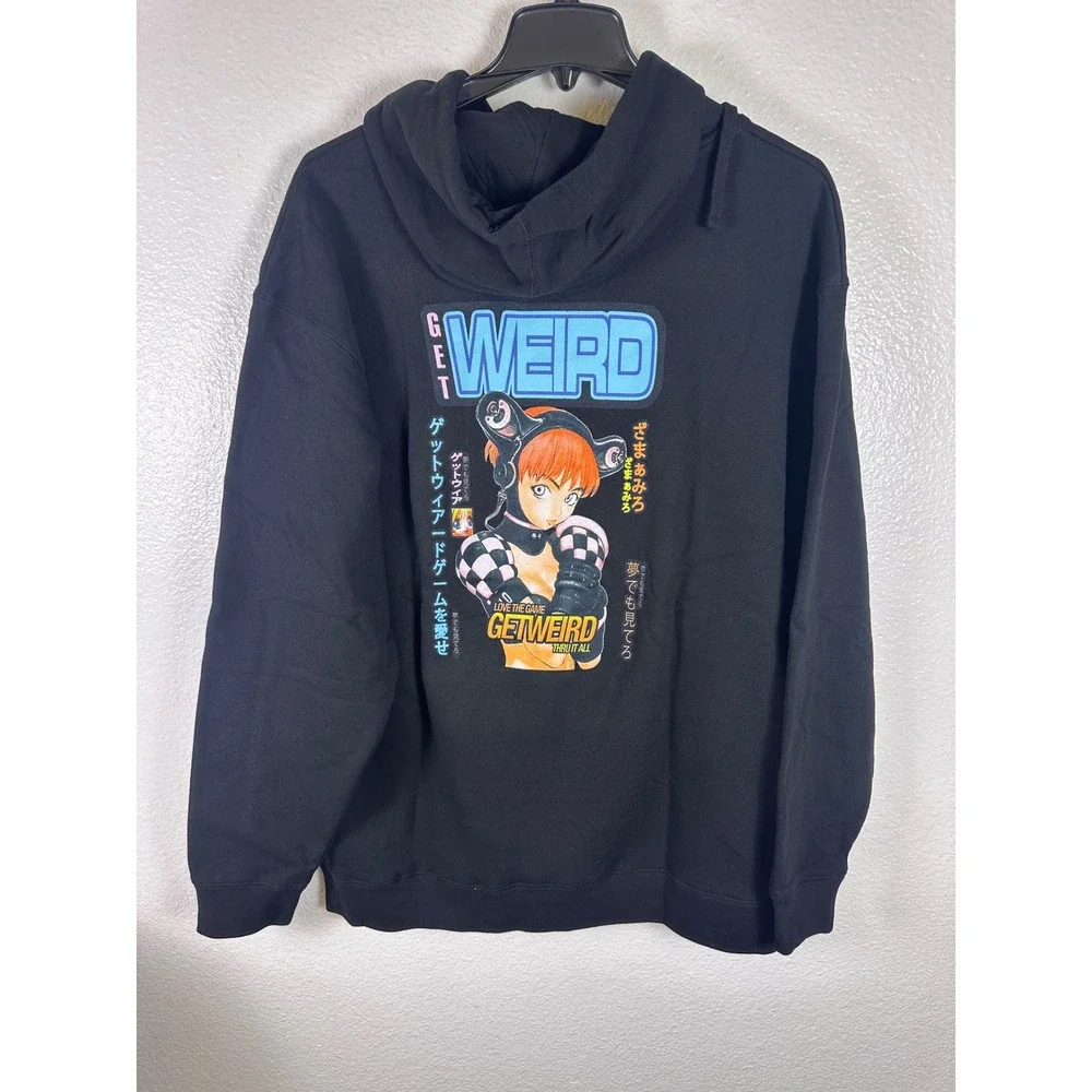 Get Weird Anime Graphic Hoodie Mens Black Blue Streetwear Pullover Sweatshirt